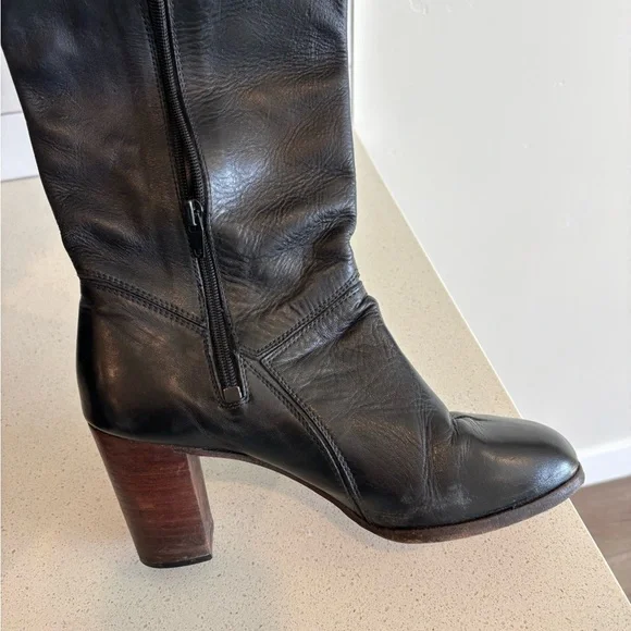 Vtg 60s 70s Gogo Boots Black Leather MOD MARINA 895 RR 42 AS425 Sz 8 Womens EUC - Picture 8 of 9